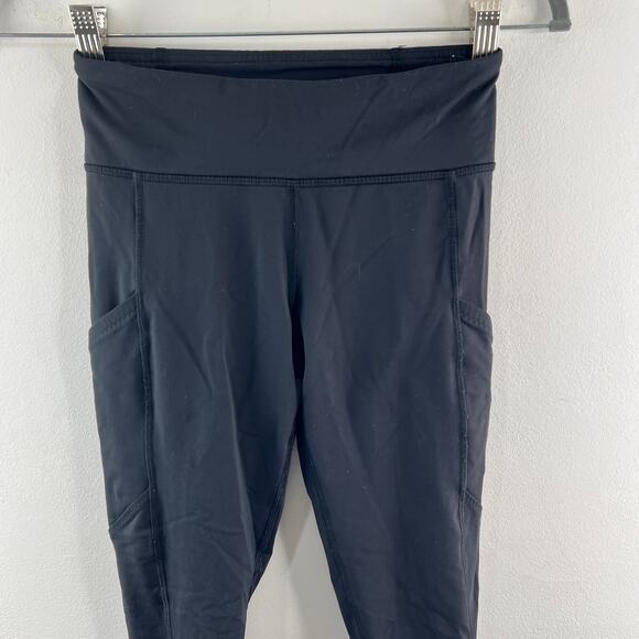 Lululemon Black Leggings Stretch Mid-Rise Ruched Ankle Pocket Pull-On Size 4 - Picture 3 of 6